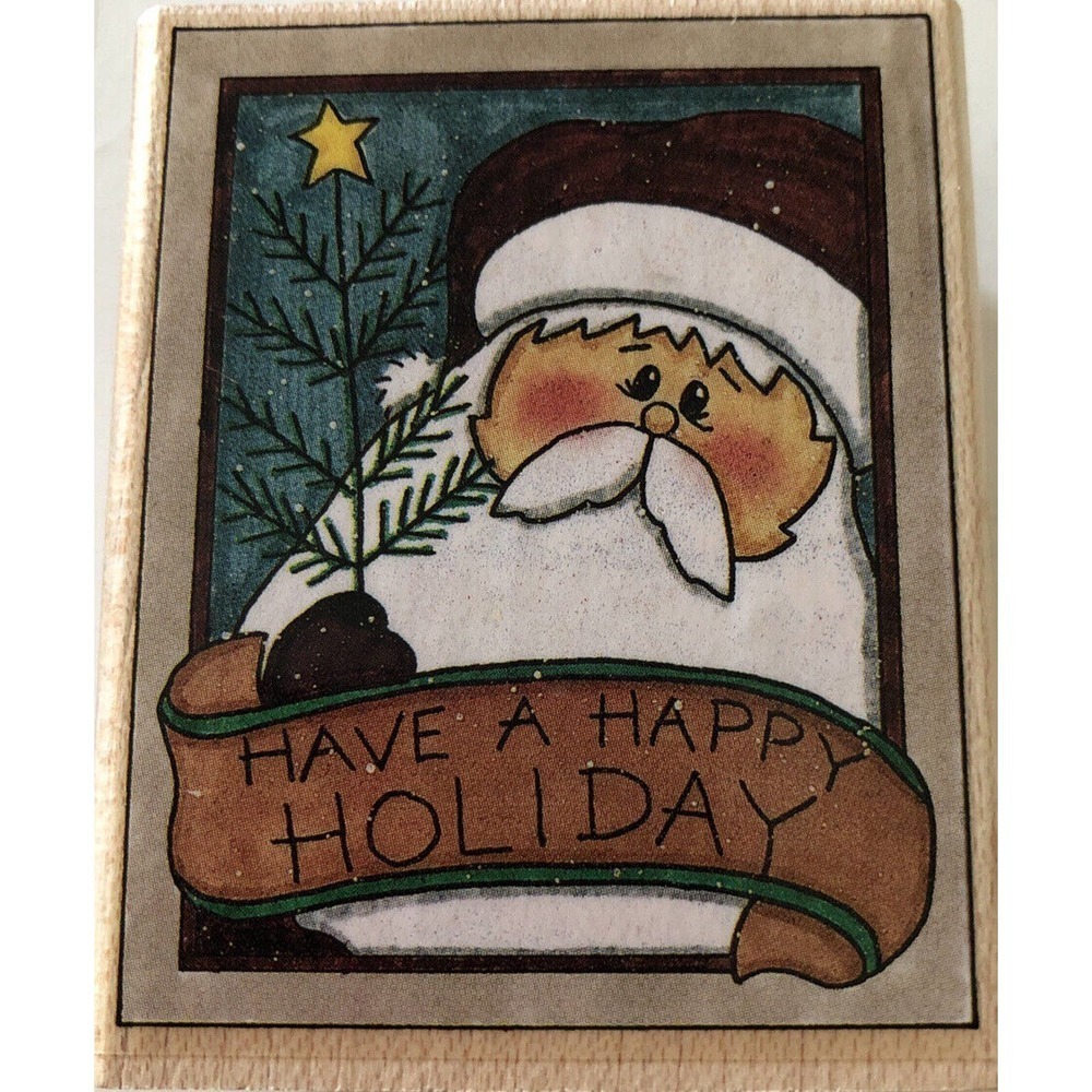 NEW Happy Holiday Santa Clause Rubber Stampede Rubber Stamp Wood Mount A2320E